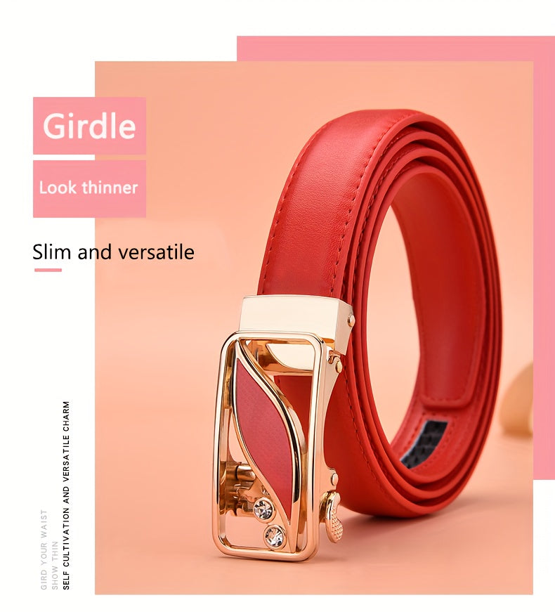 Stylish Rhinestone Embellished Pu Leather Belt - Classic Automatic Buckle, Fashionable Waist Accessory for Women, Jeans, Skirts, and Dresses, Perfect for Everyday Wear and Special Occasions