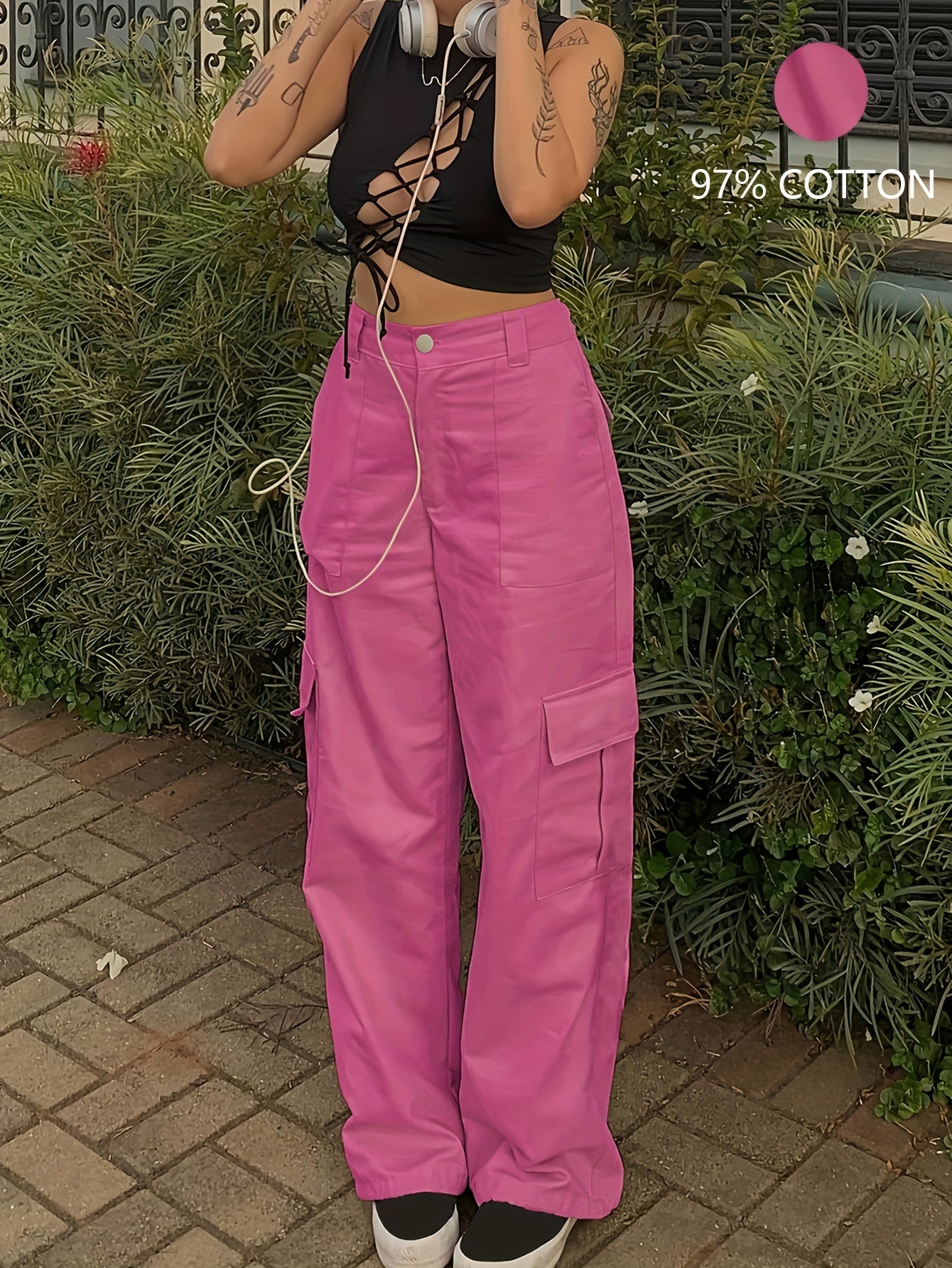 Stylish Y2K Khaki Cargo Denim Pants - Women Jeans - Fashionable Retro High Waist Straight Leg, Loose Fit, Large Pockets, Casual Street Hip-hop Style, Comfortable Wear for Daily Life