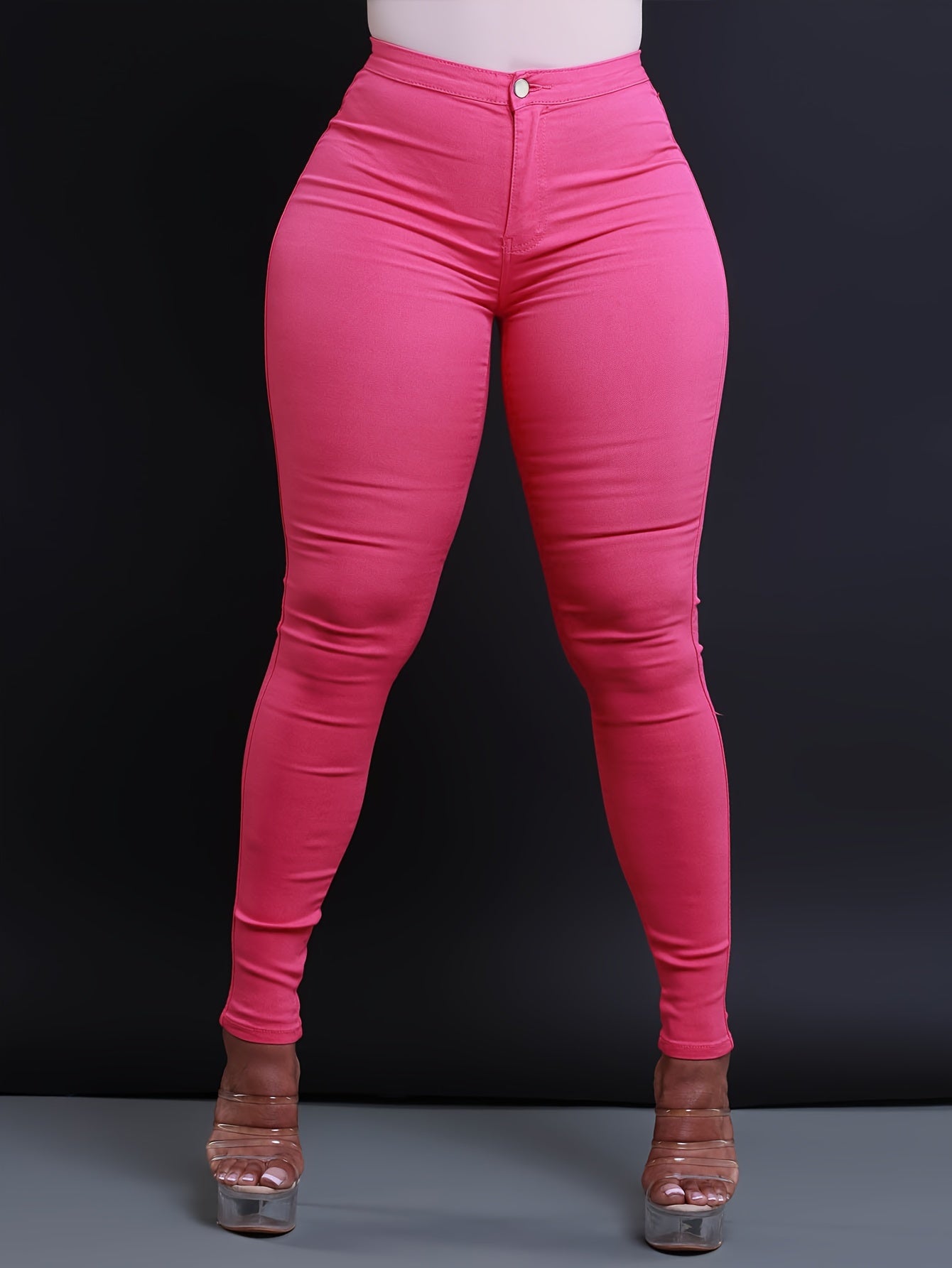 Stylish High-Waist Skinny Fit Jeans - Women Jeans - Stretch Denim, Casual, Versatile, Zipper Button Closure, Comfortable, Flattering Silhouette, Perfect for Daily Wear
