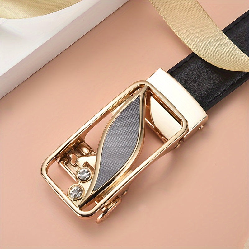 Stylish Rhinestone Embellished Pu Leather Belt - Classic Automatic Buckle, Fashionable Waist Accessory for Women, Jeans, Skirts, and Dresses, Perfect for Everyday Wear and Special Occasions