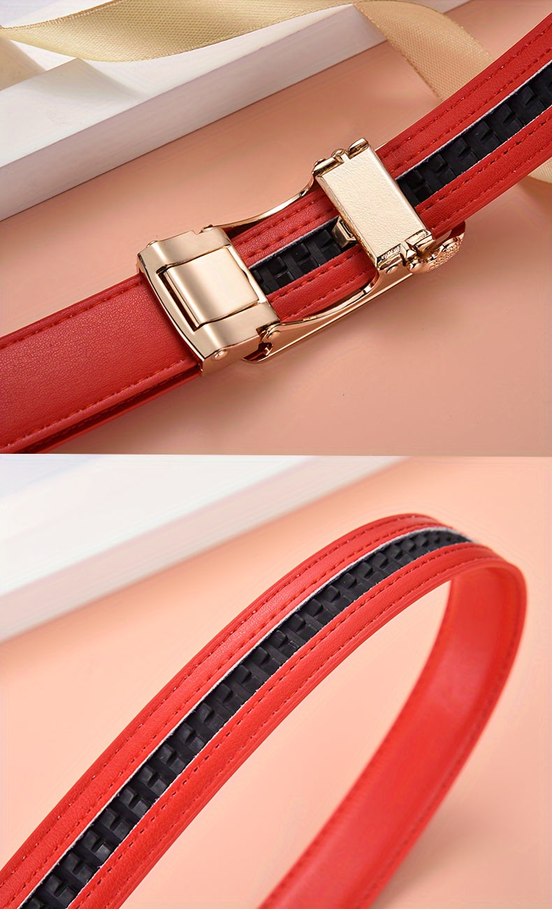 Stylish Rhinestone Embellished Pu Leather Belt - Classic Automatic Buckle, Fashionable Waist Accessory for Women, Jeans, Skirts, and Dresses, Perfect for Everyday Wear and Special Occasions