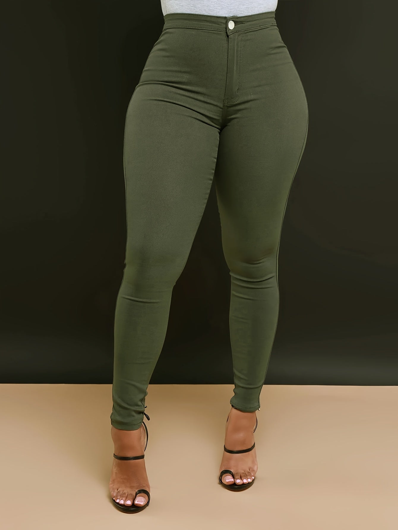 Stylish High-Waist Skinny Fit Jeans - Women Jeans - Stretch Denim, Casual, Versatile, Zipper Button Closure, Comfortable, Flattering Silhouette, Perfect for Daily Wear