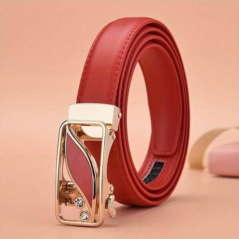 Stylish Rhinestone Embellished Pu Leather Belt - Classic Automatic Buckle, Fashionable Waist Accessory for Women, Jeans, Skirts, and Dresses, Perfect for Everyday Wear and Special Occasions