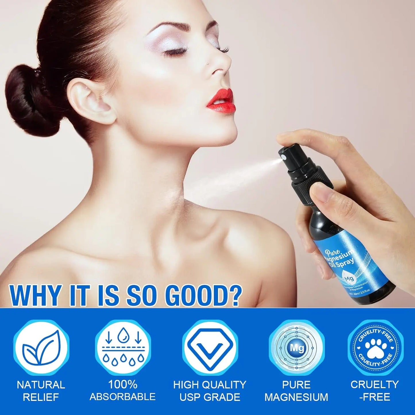 Magnesium Oil for Feet, Magnesium Oil, Pure Magnesium Oil Spray in Glass Bottle, Nourish the Skin, Alleviate Hair Loss, 2 Fl oz