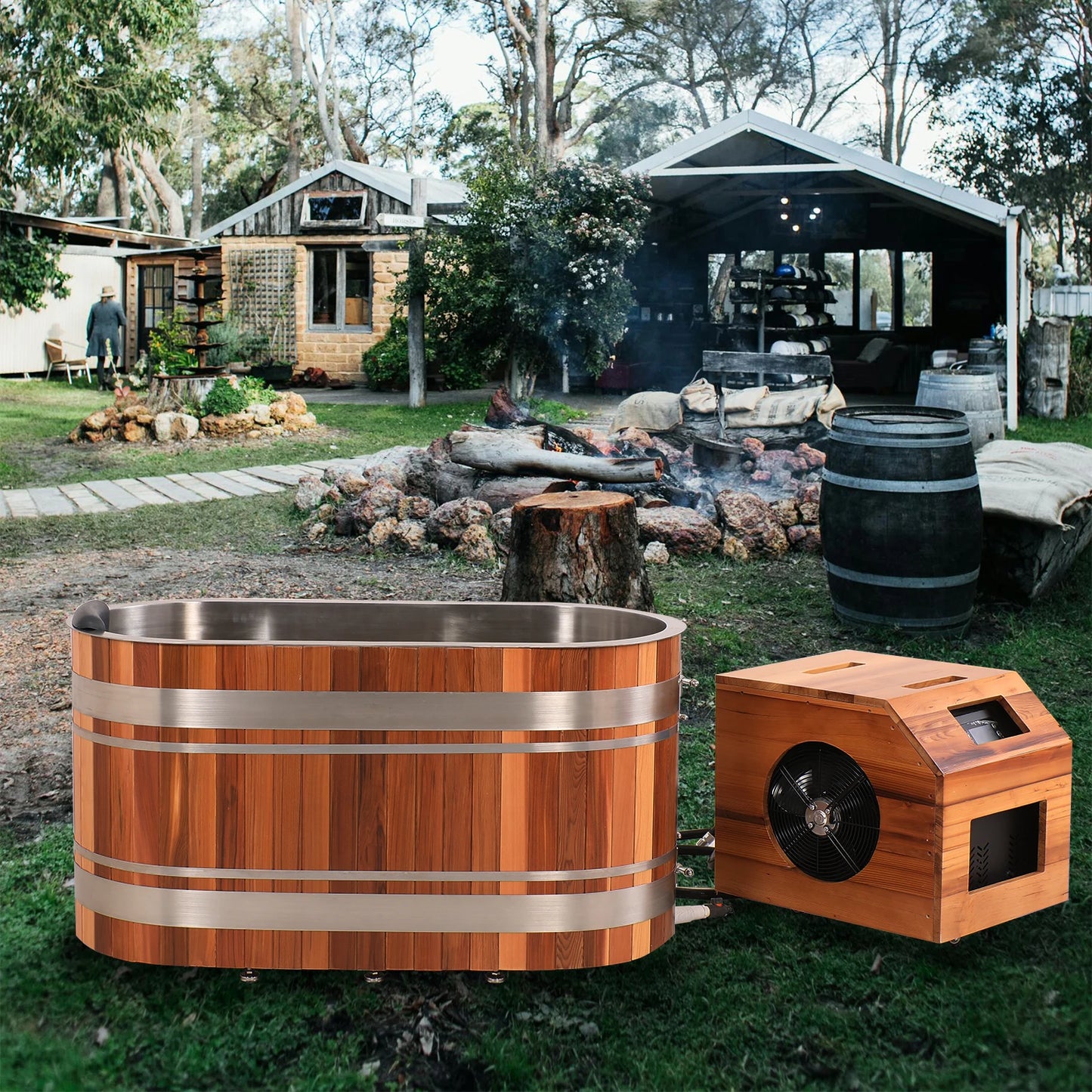 New Design 1Person Wooden Ice Bath for Fitness Recovery Cold Plunge With Water Chiller