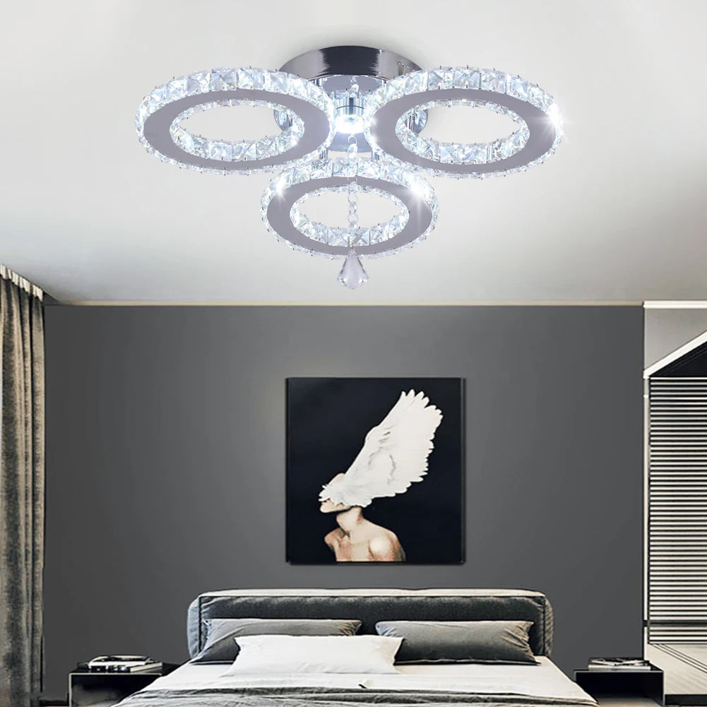 Dimmable 3-Color Changeable LED Ceiling Light Luxury 3 Rings Surface Mounted Pendant Chandelier for Home