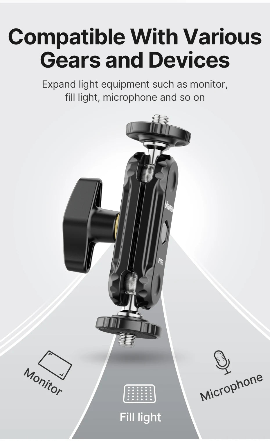 VIJIM Ulanzi R102 Metal Double Ball Heads Magic Arm With 360°1/4''Screw Extend Mount for DSLR Camera Monitor Video Mic Tripod