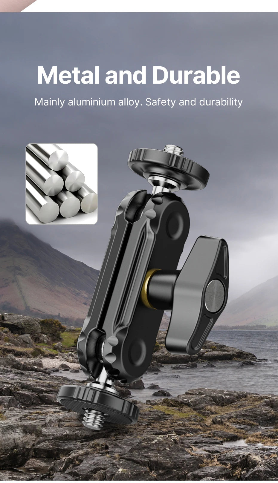 VIJIM Ulanzi R102 Metal Double Ball Heads Magic Arm With 360°1/4''Screw Extend Mount for DSLR Camera Monitor Video Mic Tripod