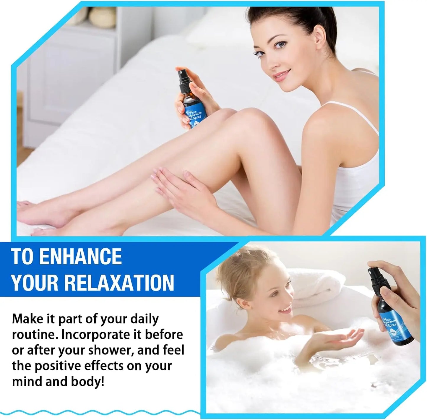 Magnesium Oil for Feet, Magnesium Oil, Pure Magnesium Oil Spray in Glass Bottle, Nourish the Skin, Alleviate Hair Loss, 2 Fl oz