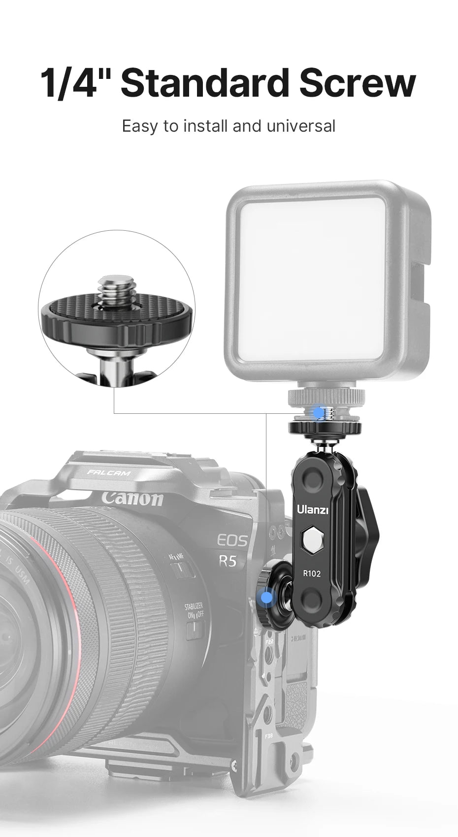 VIJIM Ulanzi R102 Metal Double Ball Heads Magic Arm With 360°1/4''Screw Extend Mount for DSLR Camera Monitor Video Mic Tripod