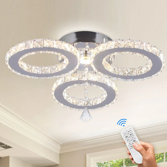 Dimmable 3-Color Changeable LED Ceiling Light Luxury 3 Rings Surface Mounted Pendant Chandelier for Home
