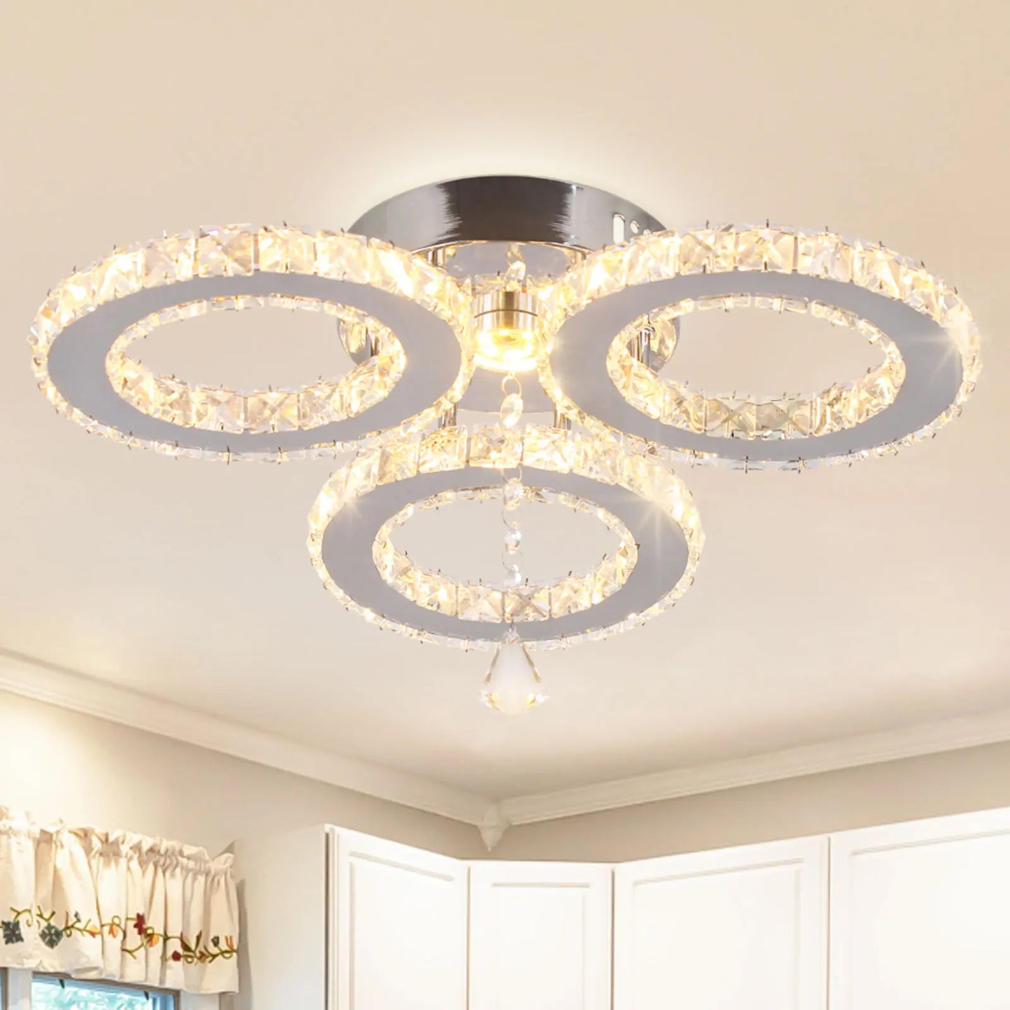16.1 ''  Modern 3 Rings LED Ceiling Lights Nordic Style K9 Crystal Warm Light Ceiling Light for Living Room
