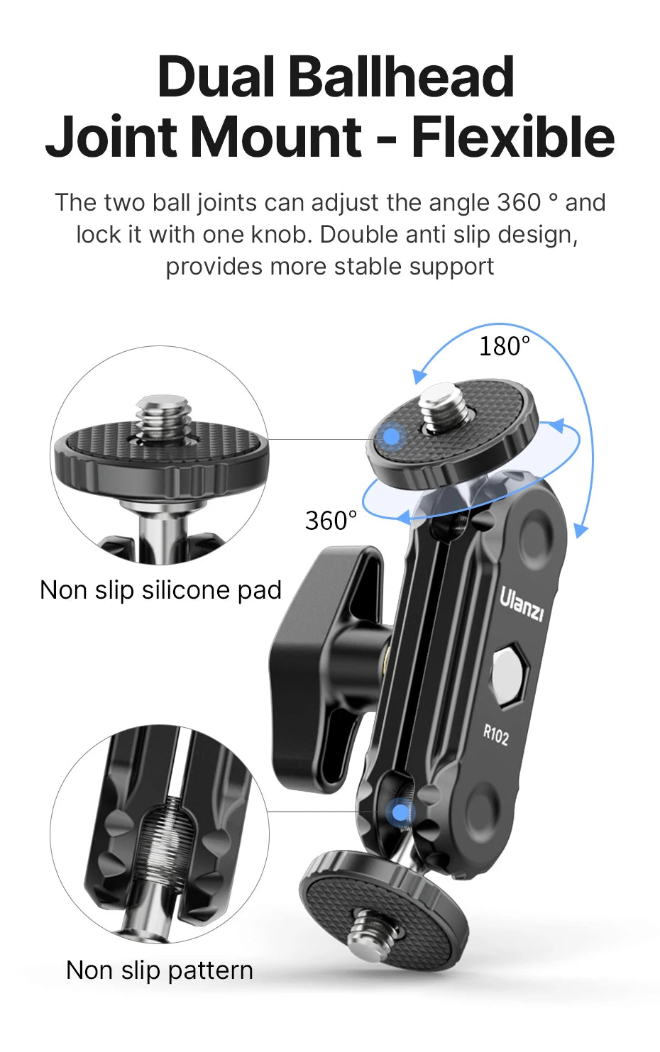 VIJIM Ulanzi R102 Metal Double Ball Heads Magic Arm With 360°1/4''Screw Extend Mount for DSLR Camera Monitor Video Mic Tripod