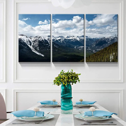 Looife Modern Home Decor 3-Piece Canvas Wall Art 12"x16" Landscape Paintings Snow Covered Mountains Trees Front Giclee Print