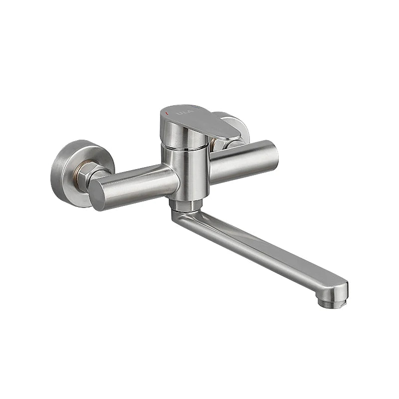 ULA Kitchen Faucets Stainless Steel Wall Mounted Dual Hole Bathroom 360 Rotate Basin Faucet Cold Hot Water Sink Crane Mixer Taps