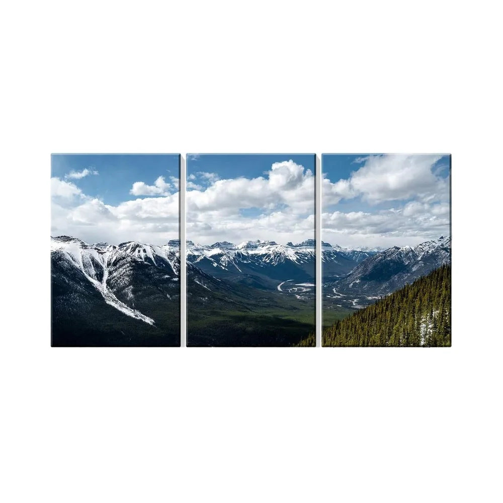 Looife Modern Home Decor 3-Piece Canvas Wall Art 12"x16" Landscape Paintings Snow Covered Mountains Trees Front Giclee Print