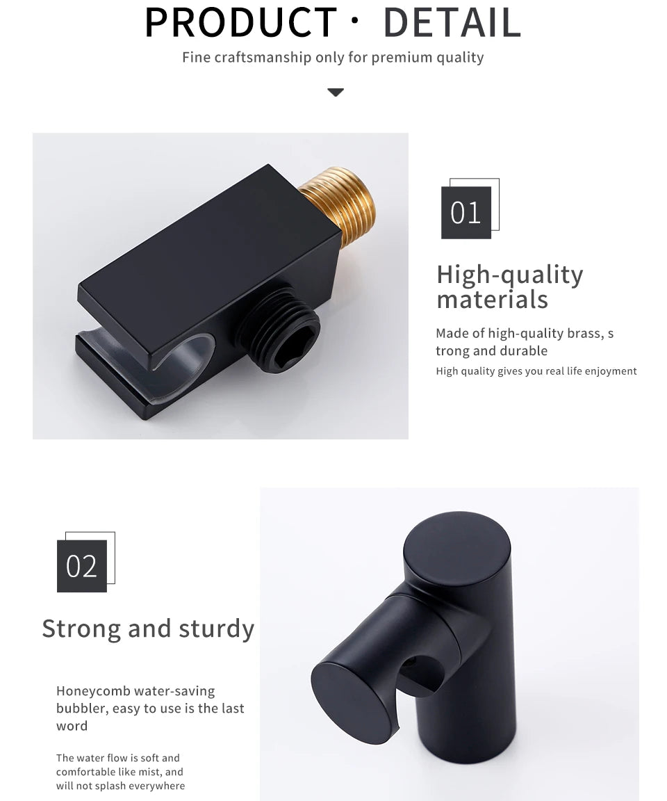 Solid Brass Modern Matt Black Shower Accessories Wall Mounted Square Hand Shower Holder Wall-Mounted Fixed Hand Shower Bracket