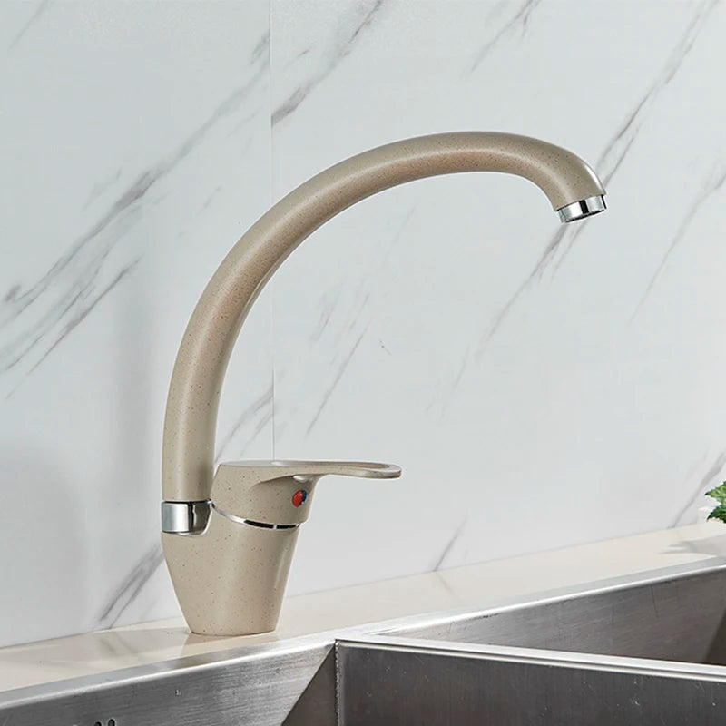 White With Dot Bathroom Kitchen Faucet Contemporary Faucet Single Handle Hot and Cold Mixer Taps  Beige with dot