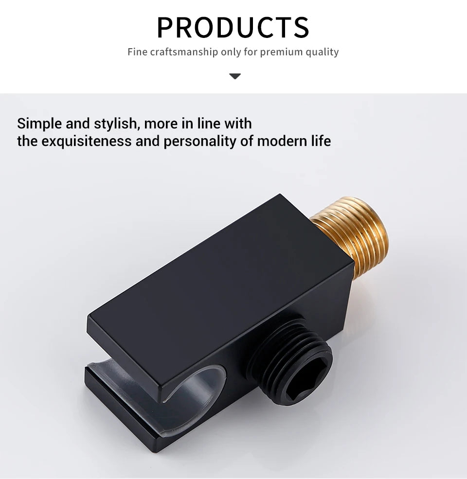 Solid Brass Modern Matt Black Shower Accessories Wall Mounted Square Hand Shower Holder Wall-Mounted Fixed Hand Shower Bracket