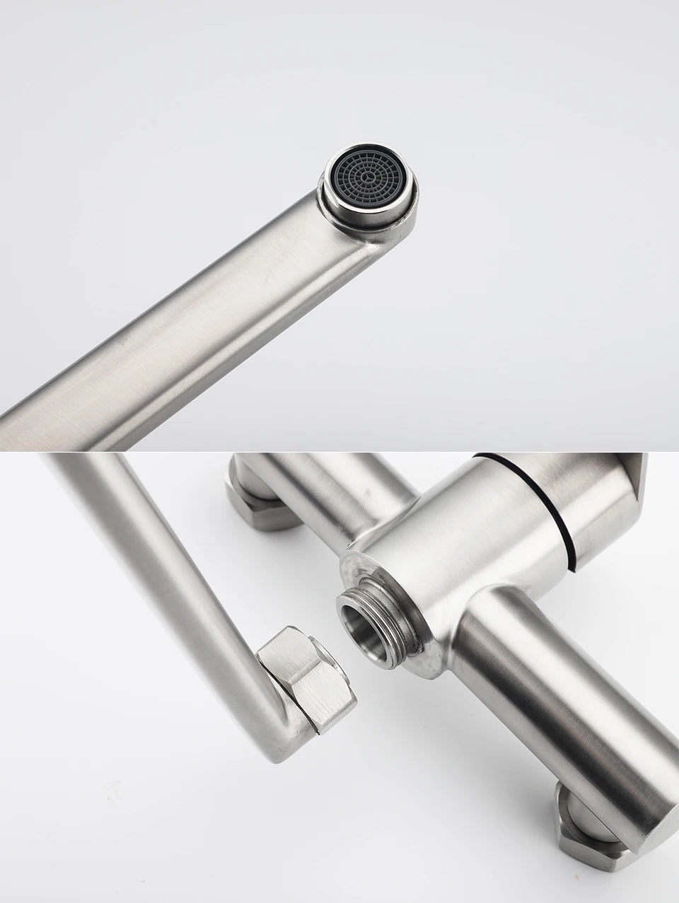 ULA Kitchen Faucets Stainless Steel Wall Mounted Dual Hole Bathroom 360 Rotate Basin Faucet Cold Hot Water Sink Crane Mixer Taps