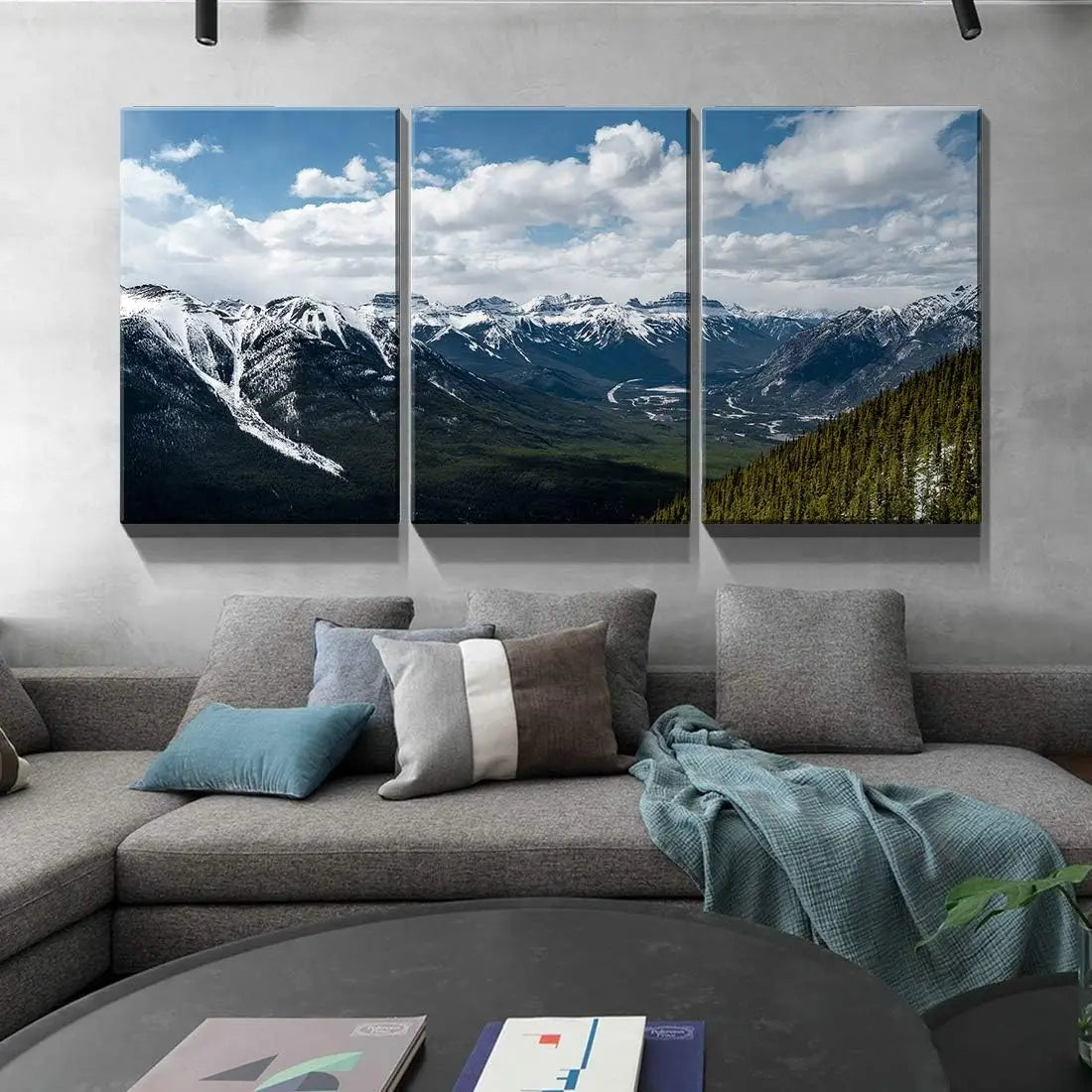 Looife Modern Home Decor 3-Piece Canvas Wall Art 12"x16" Landscape Paintings Snow Covered Mountains Trees Front Giclee Print