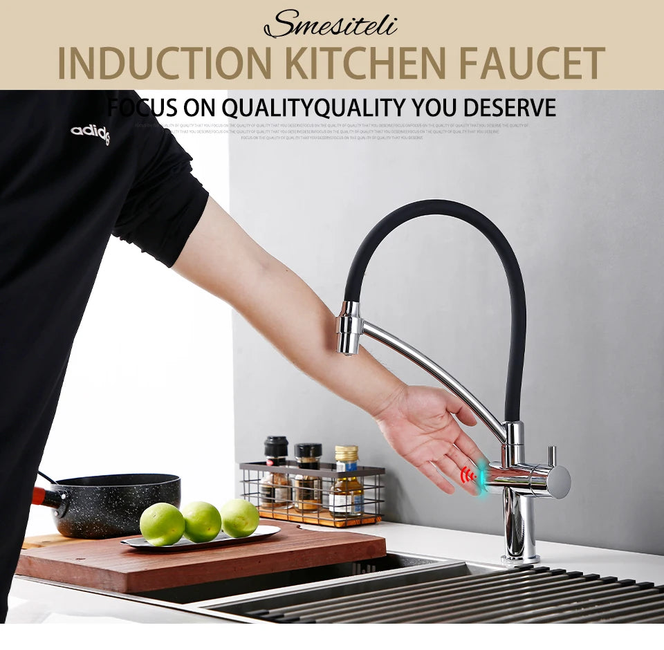 Smesiteli Smart Sensor Touch Tap Kitchen Faucet Black Pull Out Chrome Hot Cold Water Single lever Touchless Mixer With Sprayer