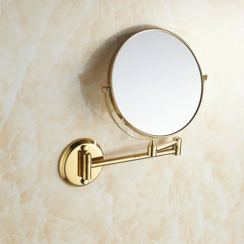 BECOLA Double Side Bathroom Folding Brass Shave Makeup Mirror Gold Plated Wall Mounted Dual Arm Extend Bath Mirror BR-6738