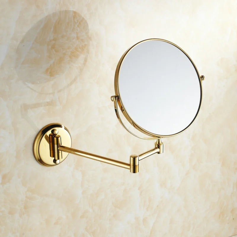 BECOLA Double Side Bathroom Folding Brass Shave Makeup Mirror Gold Plated Wall Mounted Dual Arm Extend Bath Mirror BR-6738