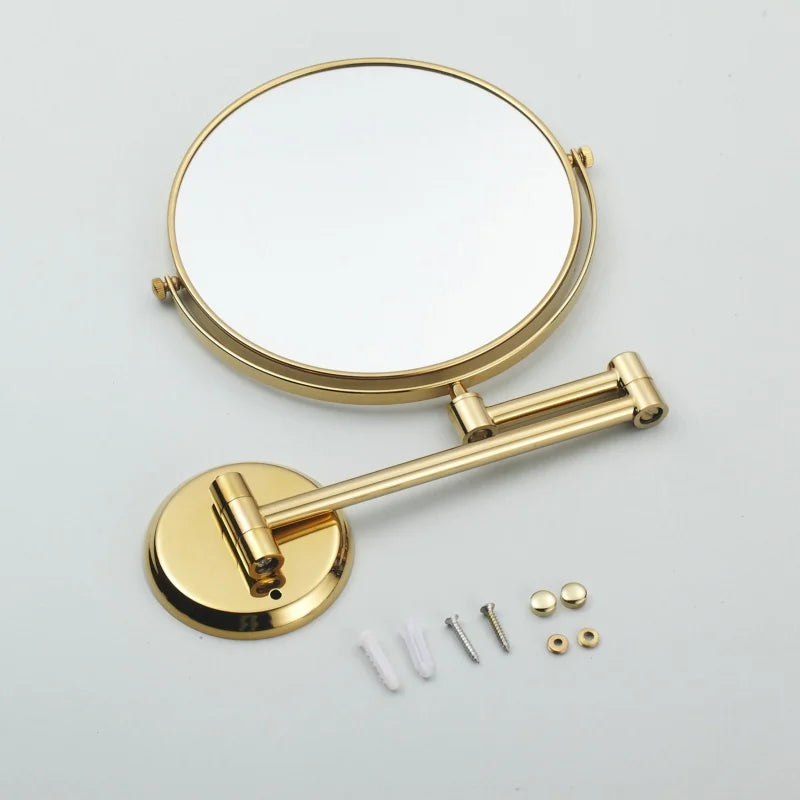 BECOLA Double Side Bathroom Folding Brass Shave Makeup Mirror Gold Plated Wall Mounted Dual Arm Extend Bath Mirror BR-6738