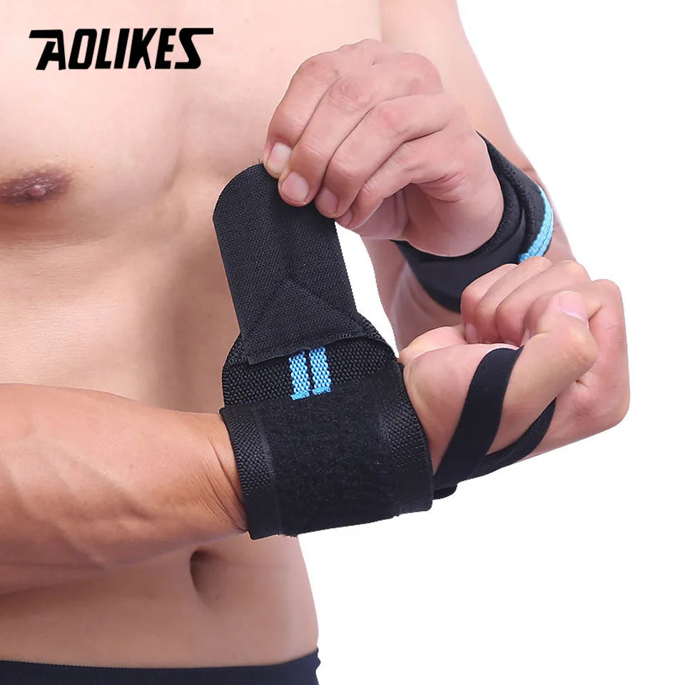1PCS AOLIKES Wrist Support Gym Weightlifting Training Weight Lifting Gloves Bar Grip Barbell Straps Wraps Hand Protection