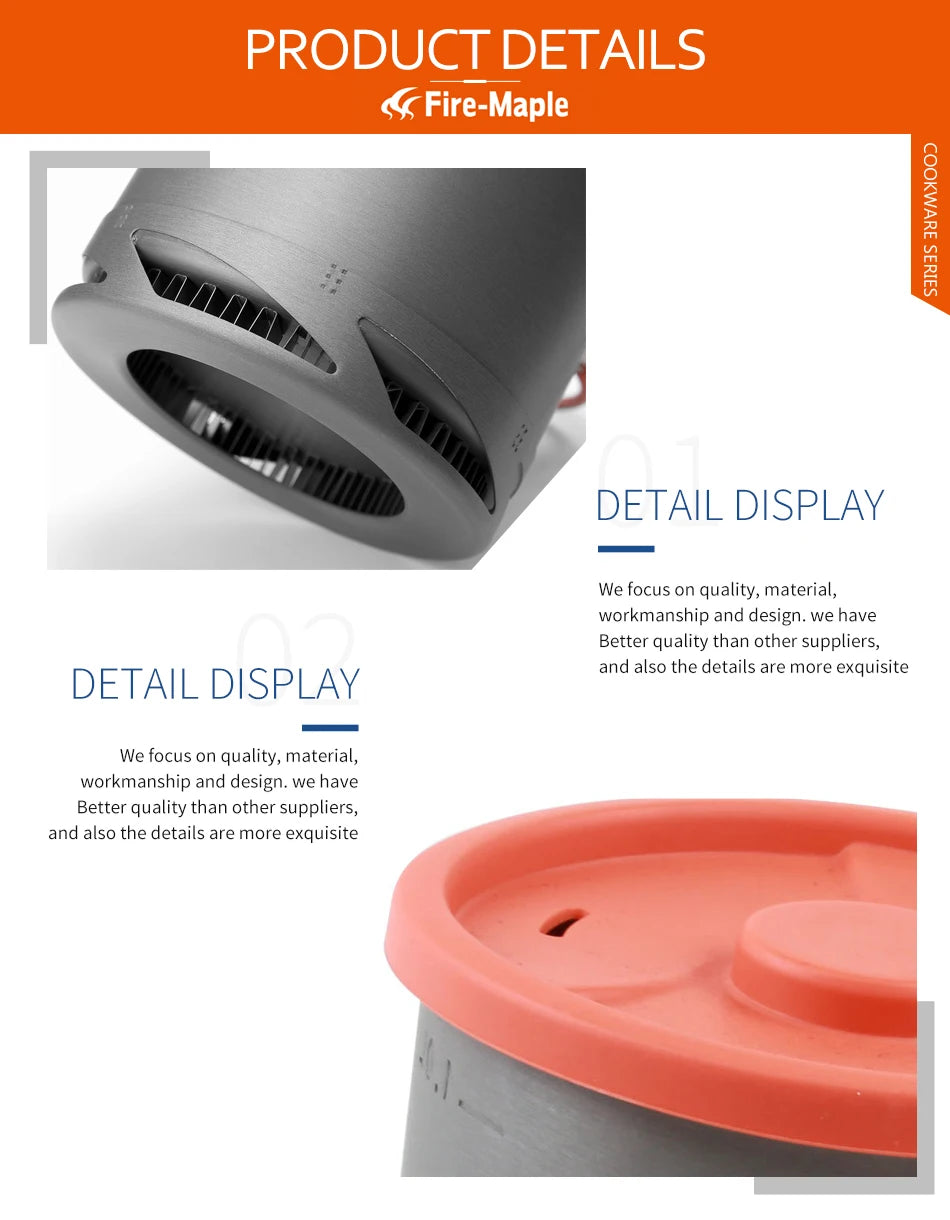 Fire Maple FMC-XK6  Heat Exchanger Pot 1L Foldable Cooking Pots with Mesh Bag Outdoor Camping Cookware