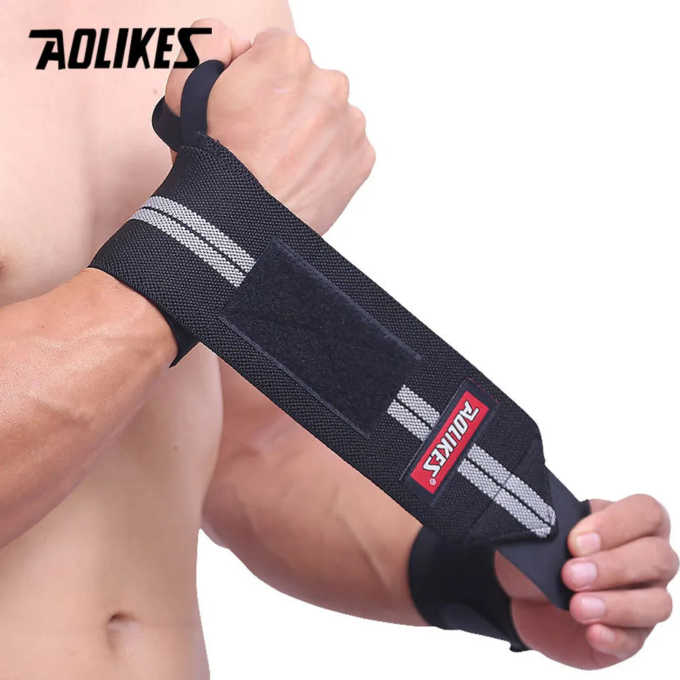 1PCS AOLIKES Wrist Support Gym Weightlifting Training Weight Lifting Gloves Bar Grip Barbell Straps Wraps Hand Protection