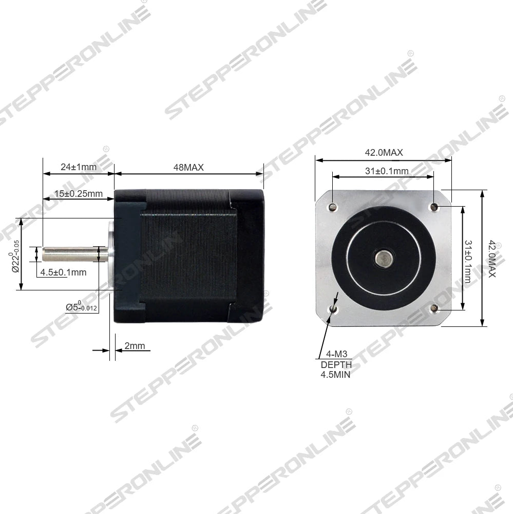STEPPERONLINE 3PCS Nema17 Stepper Motor 48mm 17HS19-2004S1 Motor 59Ncm(84oz.in) 2A 4-lead Nema 17 Stepper for CNC 3D Printer