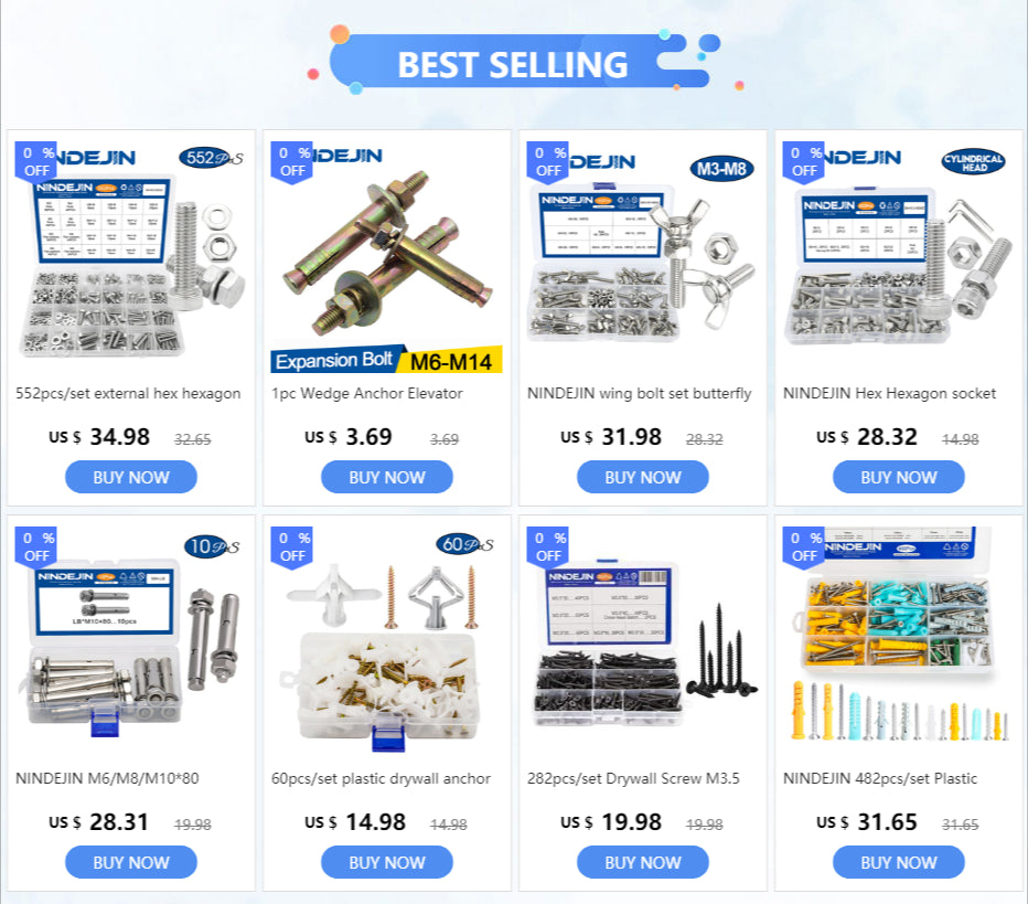 NINDEJIN 35/50pcs Hammer Drive Anchor Set Zinc Alloy Concrete Anchor M6 Nail-in Anchors Screw for Block and Brick
