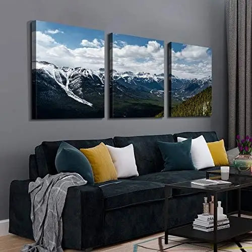 Looife Modern Home Decor 3-Piece Canvas Wall Art 12"x16" Landscape Paintings Snow Covered Mountains Trees Front Giclee Print