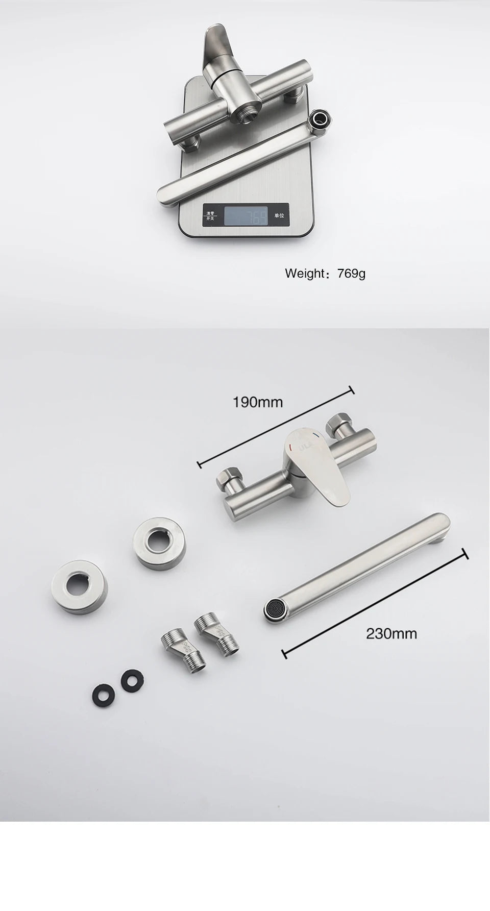 ULA Kitchen Faucets Stainless Steel Wall Mounted Dual Hole Bathroom 360 Rotate Basin Faucet Cold Hot Water Sink Crane Mixer Taps