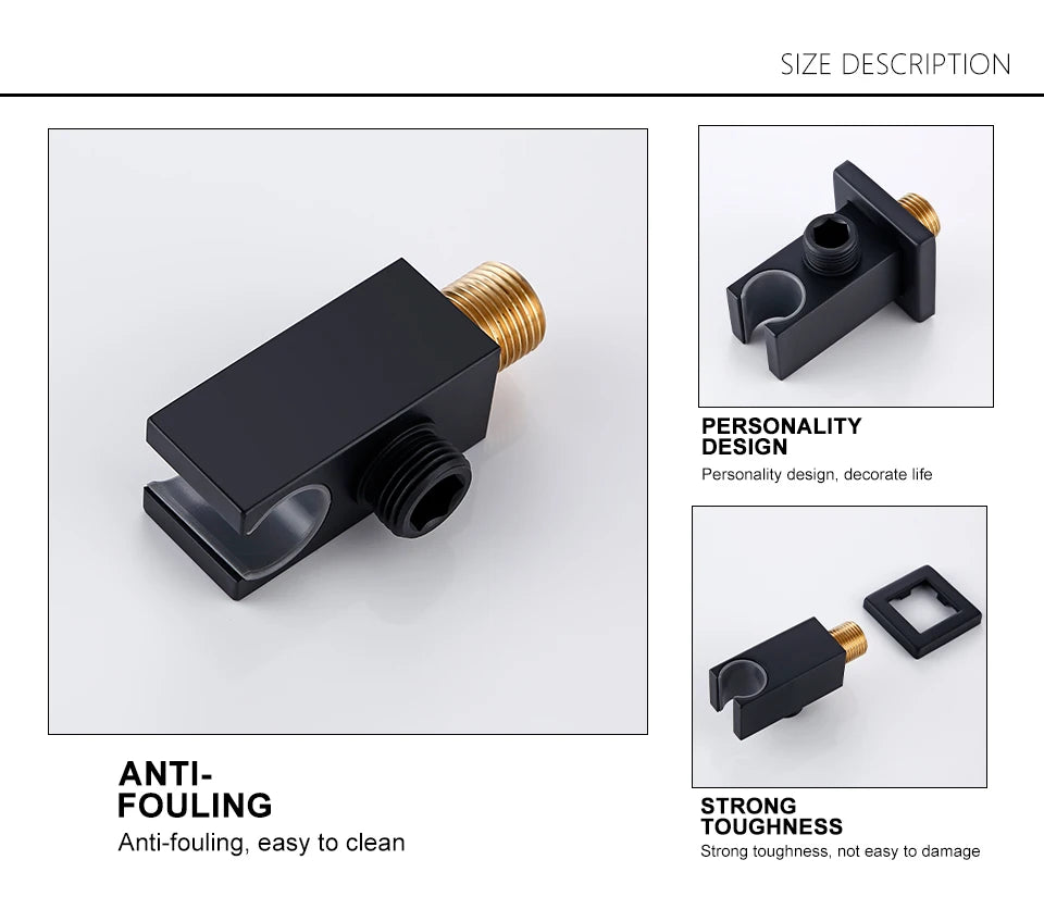 Solid Brass Modern Matt Black Shower Accessories Wall Mounted Square Hand Shower Holder Wall-Mounted Fixed Hand Shower Bracket