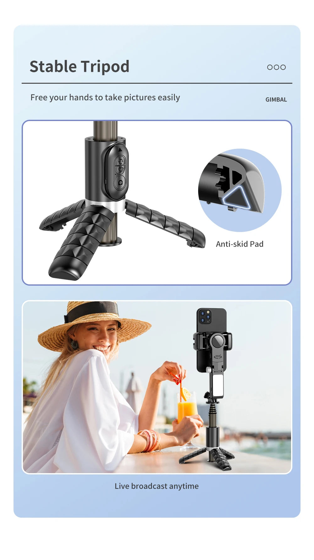 360 Rotation Following Shooting Mode Gimbal Stabilizer Selfie Stick Tripod Gimbal For iPhone Phone Smartphone Live Photography