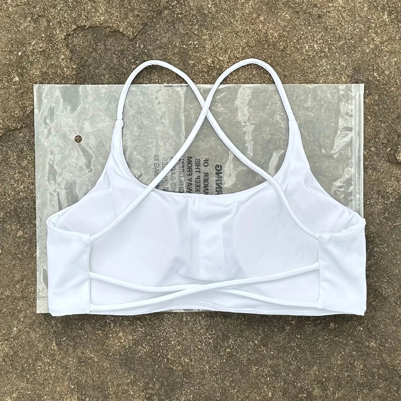 Color Solid Support Women Fitness Bra Yoga Vest Gym Sport Top Hollow back Push With Chest Pad Four Shoulder Straps Cross-back