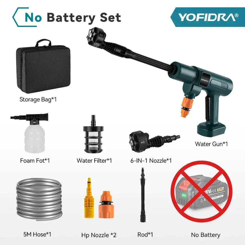 YOFIDRA 200Bar 3500W Brushless Electric High Pressure Washer 6in1 Car Washing Garden Water Spray Gun For Makita 18V Battery Pin