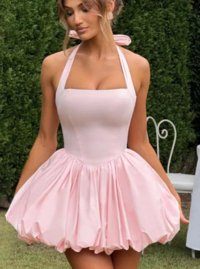 Polka Dot Halter Strapless Dress Women Elegant Sleeveless Backless Waist Cinching Ball Gown Fashion Chic Ladies Evening Dresses