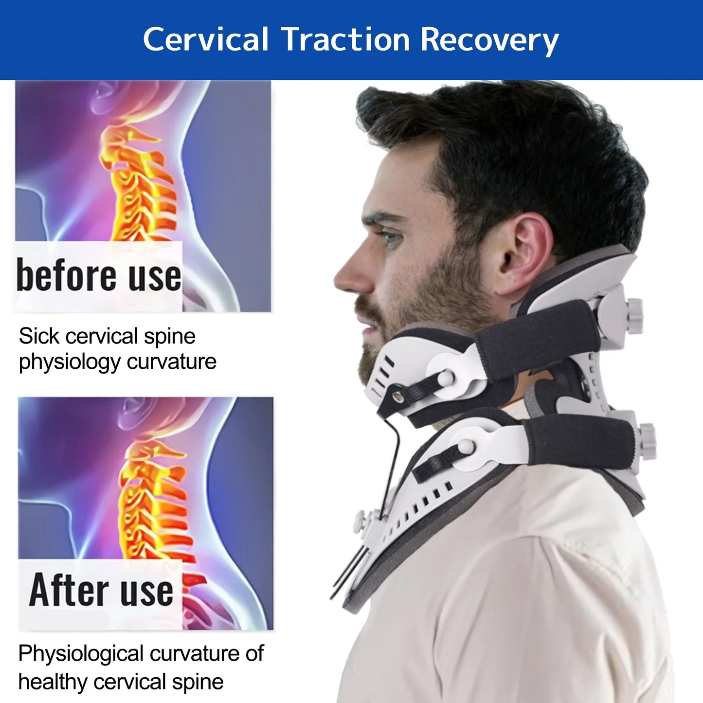 Neck Brace Support Orthosis, Adjustable Cervical Collar, Fixable Neck Posture Corrector, Pain Relief, Traction Spine Alignment