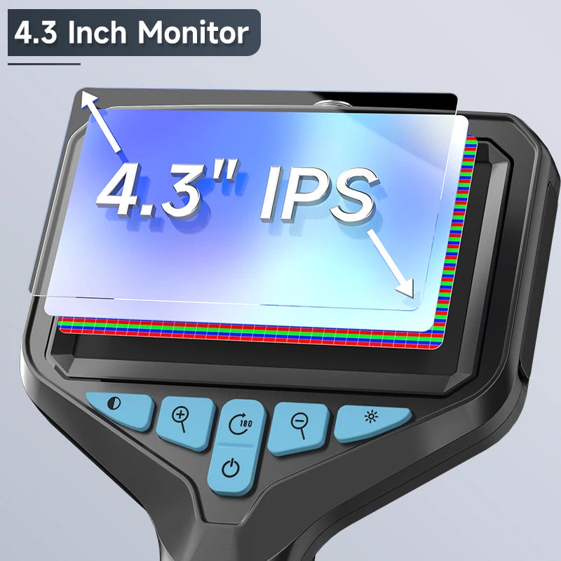 Industrail Endoscope Camera 4.3'' IPS Screen 2-100M HD1080P 8MM Probe Car Pipe Sewer Inspection Borescope Waterproof LED 2600mAh