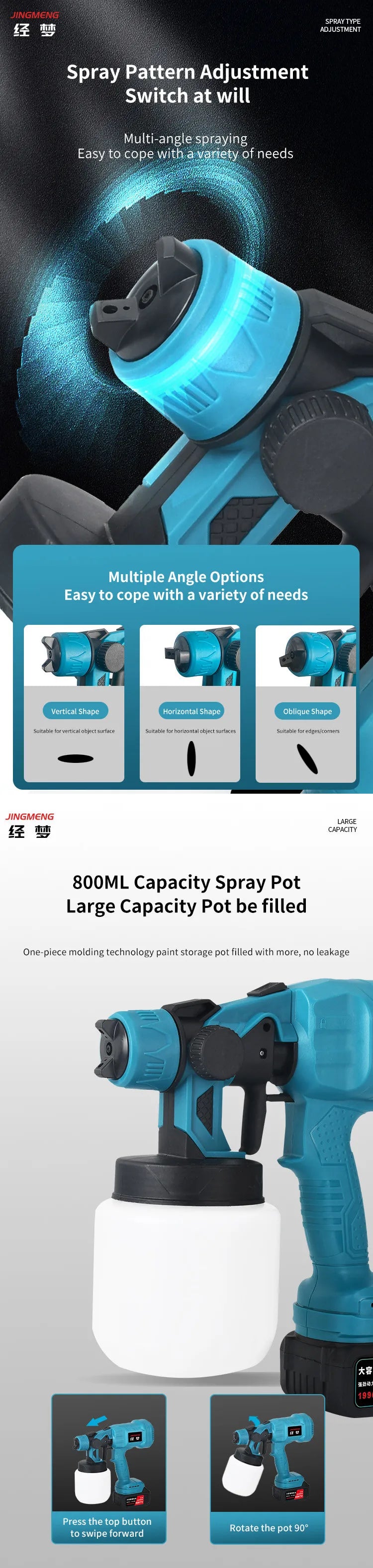 800ML Electric Spray Gun Cordless Paint Sprayer Auto Furniture Steel Coating Airbrush Compatible For 21V Battery
