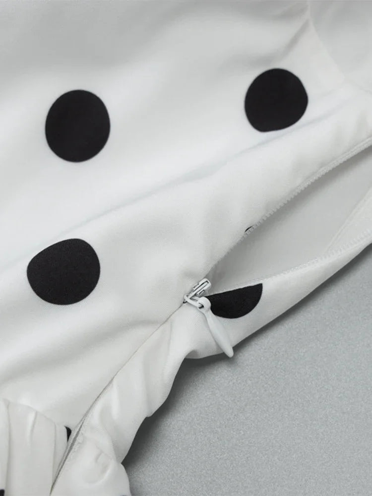 Polka Dot Halter Strapless Dress Women Elegant Sleeveless Backless Waist Cinching Ball Gown Fashion Chic Ladies Evening Dresses