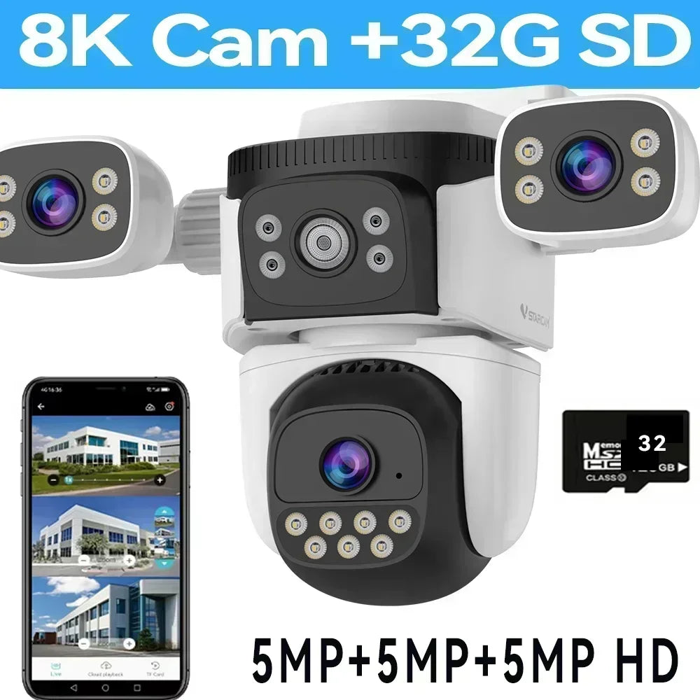 10K 20MP Home Security WiFi Camera Four Len Four Screen 360° PTZ 10X Zoom CCTV Wireless Surveillance IP Cam Security Protection