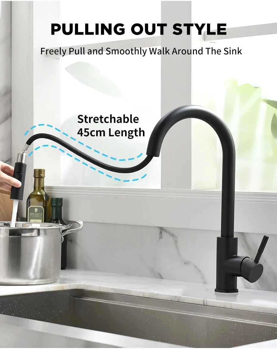 Kitchen Faucet Stainless Steel Brushed Faucet Kitchen Sink Faucet Pull-out Kitchen Water Faucet Single Hole Faucet