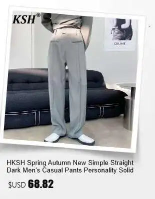 HKSH Men's Tide Streetwear Jeans RO Style Women's Autumn Winter Urban Spiral Track Twisted Large Zipper Dark Denim Pants HK1407