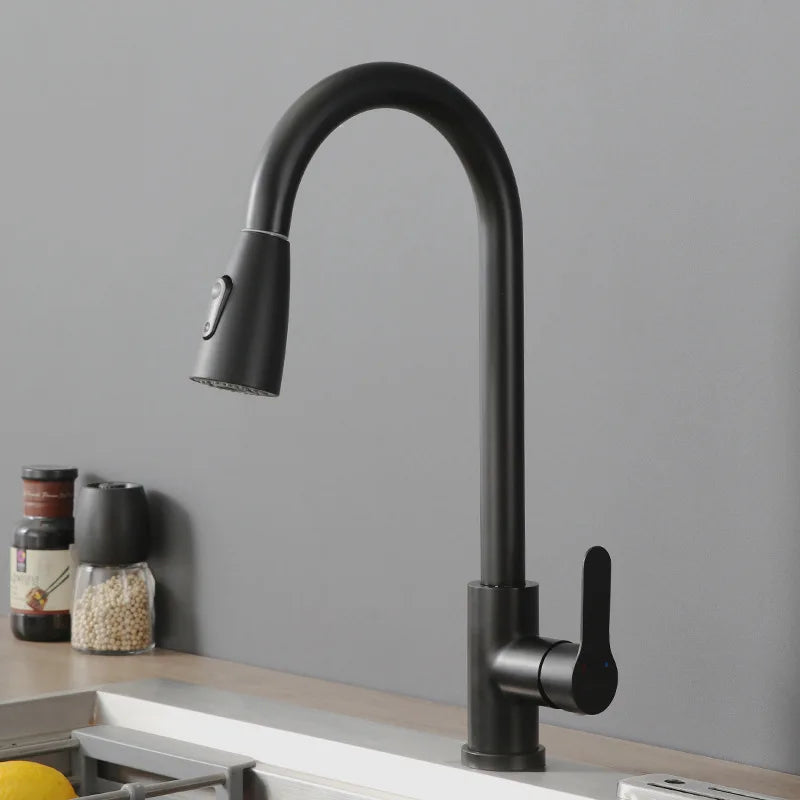 Kitchen Faucet Stainless Steel Brushed Faucet Kitchen Sink Faucet Pull-out Kitchen Water Faucet Single Hole Faucet