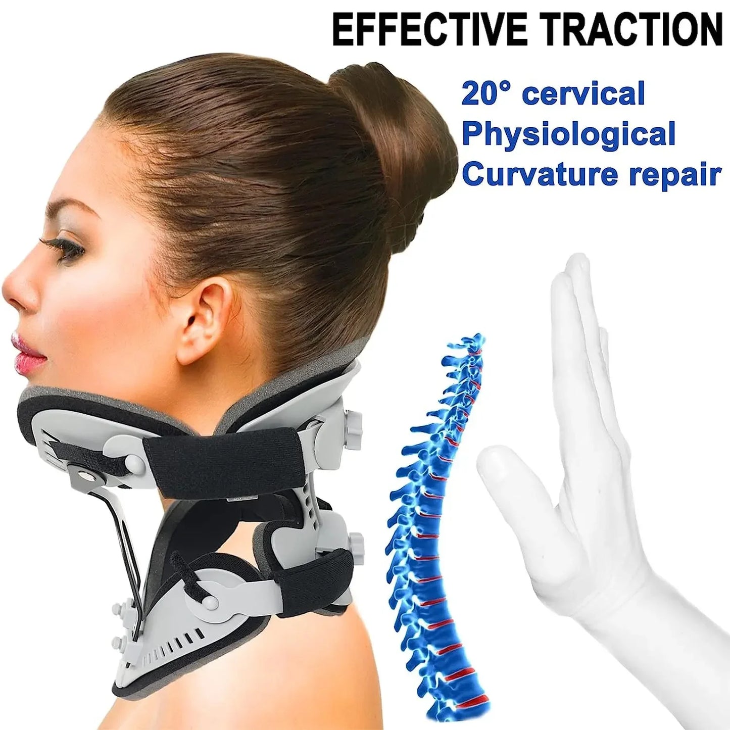 Neck Brace Support Orthosis, Adjustable Cervical Collar, Fixable Neck Posture Corrector, Pain Relief, Traction Spine Alignment